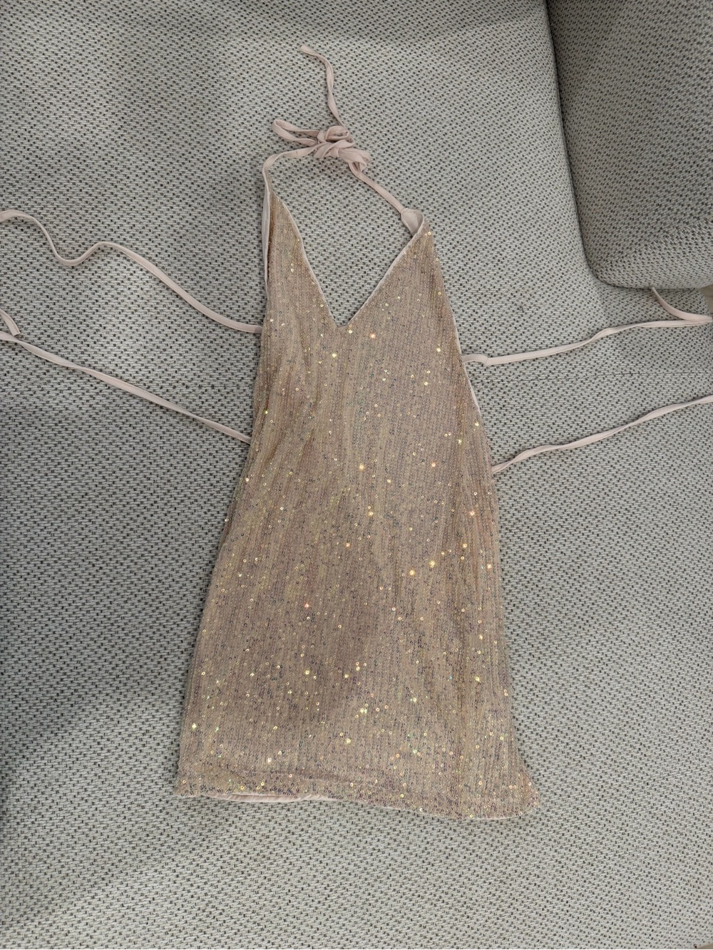 Sparkling Nude Halter Party Dress